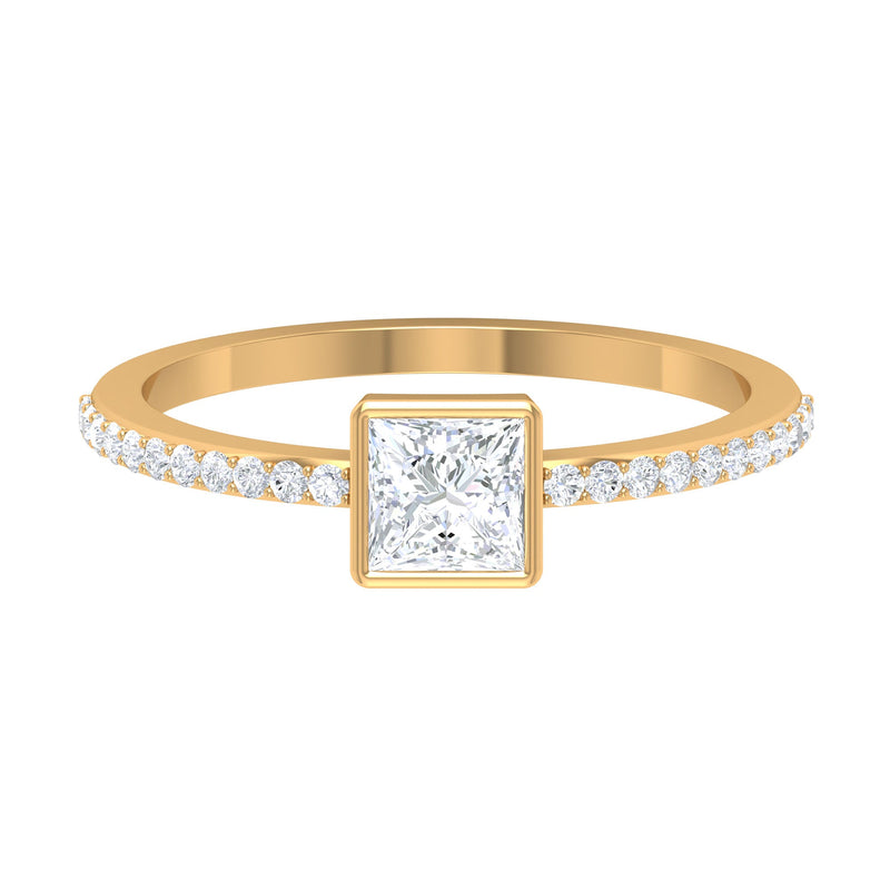 3/4 CT Bezel Set Cubic Zircon Solitaire Ring with Side Stones