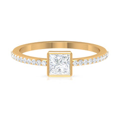 3/4 CT Bezel Set Cubic Zircon Solitaire Ring with Side Stones
