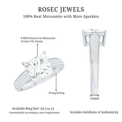 Princess Cut Moissanite Engagement Ring With Certificate