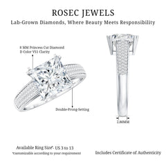 8MM Princess Cut Moissanite Side Stone Engagement Ring