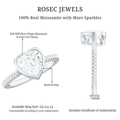 Bezel Set Moissanite Heart Engagement Ring with Twisted Rope Band