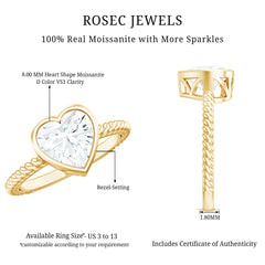 Bezel Set Moissanite Heart Engagement Ring with Twisted Rope Band