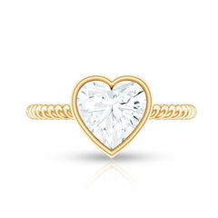 Bezel Set Moissanite Heart Engagement Ring with Twisted Rope Band