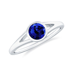 Certified 0.6 Carat Lab Grown Blue Sapphire Promise Ring with Split Shank