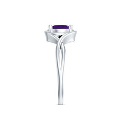 5 MM Round Shape Amethyst Solitaire Ring in Four Prong Setting with Crossover Shank