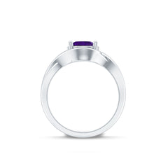 5 MM Round Shape Amethyst Solitaire Ring in Four Prong Setting with Crossover Shank