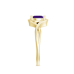 5 MM Round Shape Amethyst Solitaire Ring in Four Prong Setting with Crossover Shank