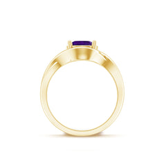 5 MM Round Shape Amethyst Solitaire Ring in Four Prong Setting with Crossover Shank