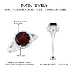 Real 8mm Solitaire Garnet Engagement Ring with Split Shank