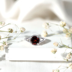 Real 8mm Solitaire Garnet Engagement Ring with Split Shank