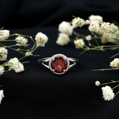 Real 8mm Solitaire Garnet Engagement Ring with Split Shank