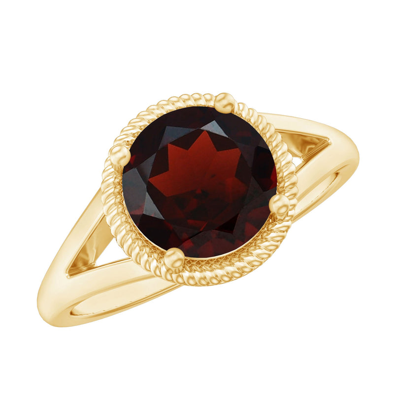 Real 8mm Solitaire Garnet Engagement Ring with Split Shank