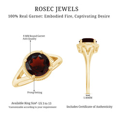 Real 8mm Solitaire Garnet Engagement Ring with Split Shank