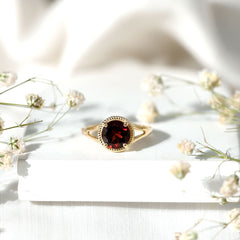 Real 8mm Solitaire Garnet Engagement Ring with Split Shank