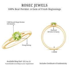 Natural Half Carat Peridot Promise Ring with Diamond