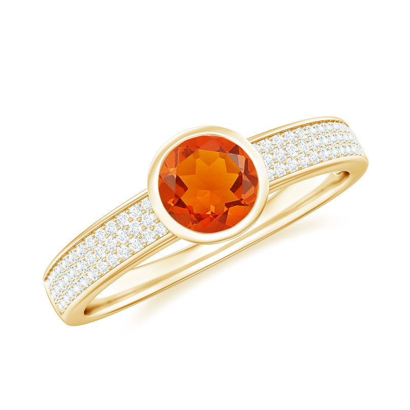 3/4 CT Round Shape Fire Opal Engagement Ring with Diamond
