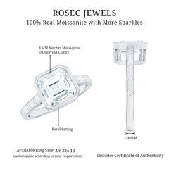 Solitaire Moissanite Asscher Cut Engagement Ring in Bezel Setting