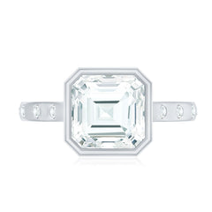 Solitaire Moissanite Asscher Cut Engagement Ring in Bezel Setting