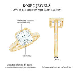 Solitaire Moissanite Asscher Cut Engagement Ring in Bezel Setting