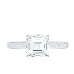 Asscher Cut Moissanite Solitaire Engagement Ring with Certificate