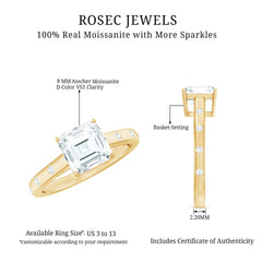 Asscher Cut Moissanite Solitaire Engagement Ring with Certificate