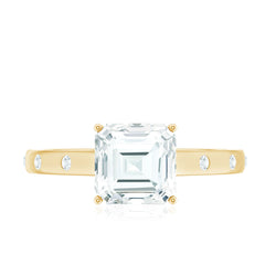 Asscher Cut Moissanite Solitaire Engagement Ring with Certificate