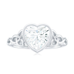 Heart Shape Moissanite Knot Engagement Ring in Bezel Setting