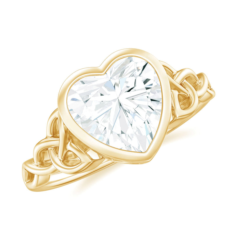 Heart Shape Moissanite Knot Engagement Ring in Bezel Setting
