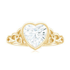 Heart Shape Moissanite Knot Engagement Ring in Bezel Setting