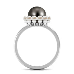 Elegant Tahitian and Freshwater Pearl Half Halo Ring in Gold