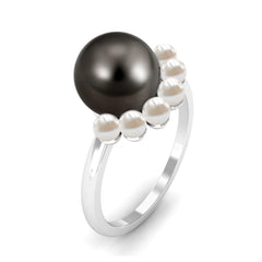 Elegant Tahitian and Freshwater Pearl Half Halo Ring in Gold
