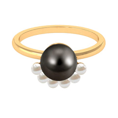 Elegant Tahitian and Freshwater Pearl Half Halo Ring in Gold