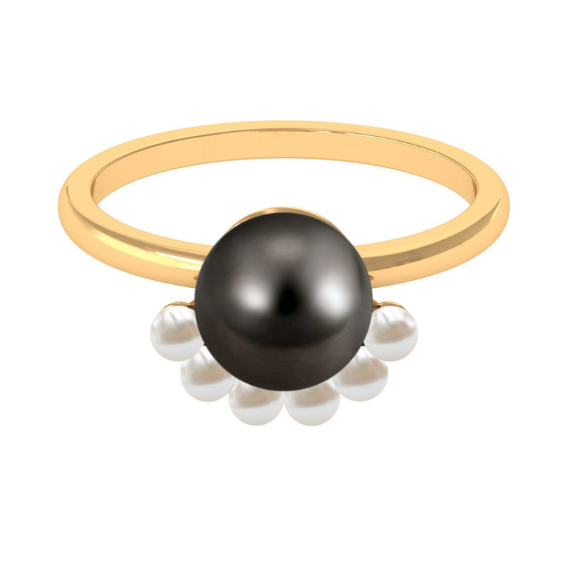 Elegant Tahitian and Freshwater Pearl Half Halo Ring in Gold
