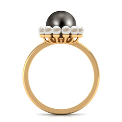 Elegant Tahitian and Freshwater Pearl Half Halo Ring in Gold