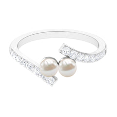 Toi et Moi Freshwater Pearl Bypass Ring with Diamond