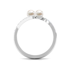 Toi et Moi Freshwater Pearl Bypass Ring with Diamond