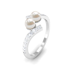 Toi et Moi Freshwater Pearl Bypass Ring with Diamond