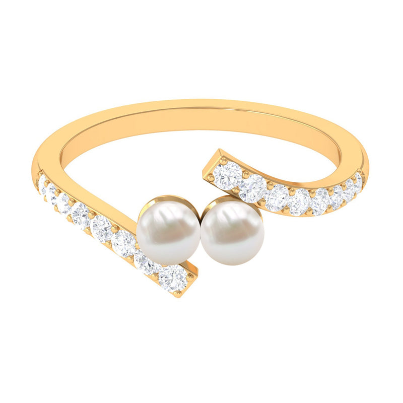 Toi et Moi Freshwater Pearl Bypass Ring with Diamond