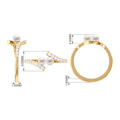 Toi et Moi Freshwater Pearl Bypass Ring with Diamond