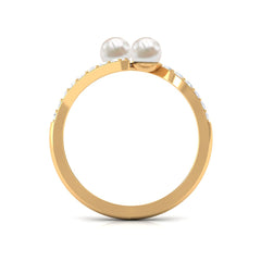 Toi et Moi Freshwater Pearl Bypass Ring with Diamond