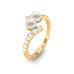 Toi et Moi Freshwater Pearl Bypass Ring with Diamond