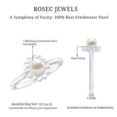 Floral Gold Freshwater Pearl Solitaire Engagement Ring