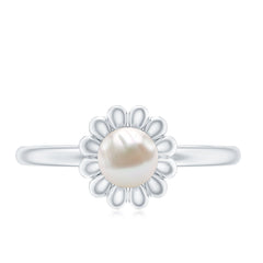 Floral Gold Freshwater Pearl Solitaire Engagement Ring