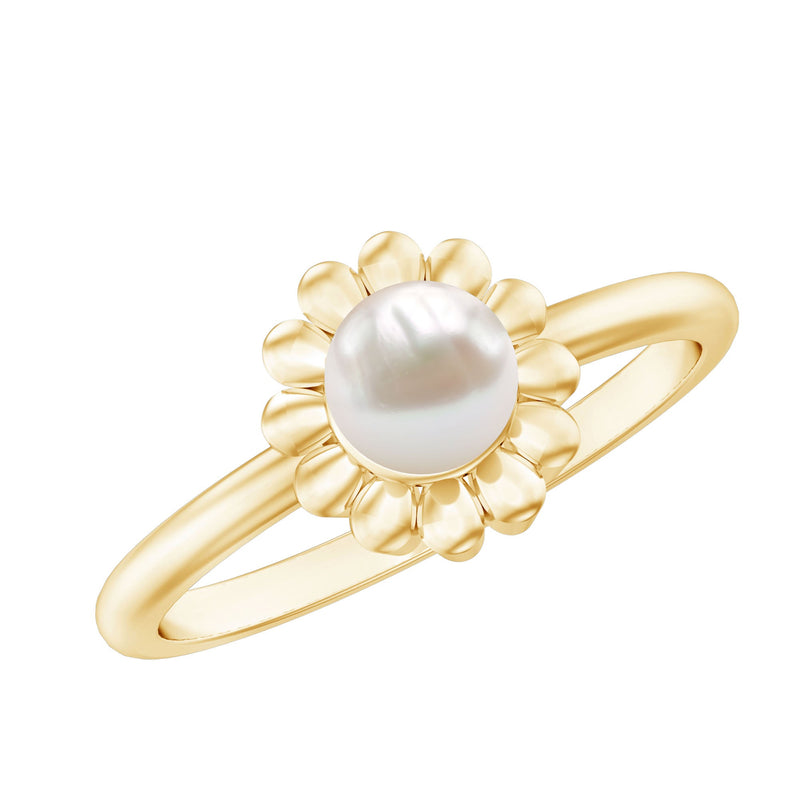 Floral Gold Freshwater Pearl Solitaire Engagement Ring