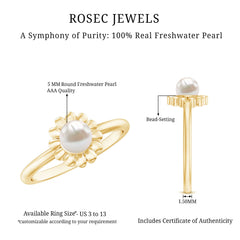 Floral Gold Freshwater Pearl Solitaire Engagement Ring