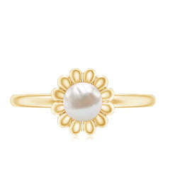 Floral Gold Freshwater Pearl Solitaire Engagement Ring