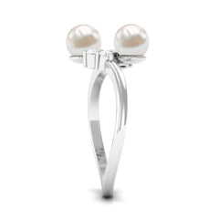 4.25 CT Freshwater Pearl Wrap Ring with Diamond Trio