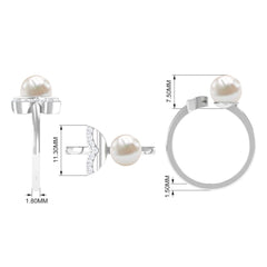Round Freshwater Pearl Solitaire Cuff Ring with Diamond
