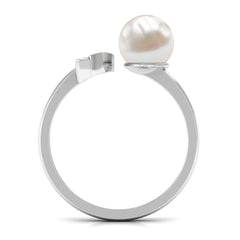 Round Freshwater Pearl Solitaire Cuff Ring with Diamond