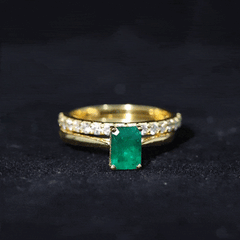 Certified Lab Grown Emerald Cut Emerald Engagement Ring with Ring Guard